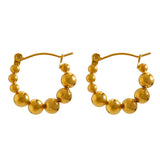 Stainless Steel Bead Hoop Earrings 18K Plated Round Hollow Earrings