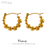 Stainless Steel Bead Hoop Earrings 18K Plated Round Hollow Earrings