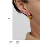 Stainless Steel Bead Hoop Earrings 18K Plated Round Hollow Earrings