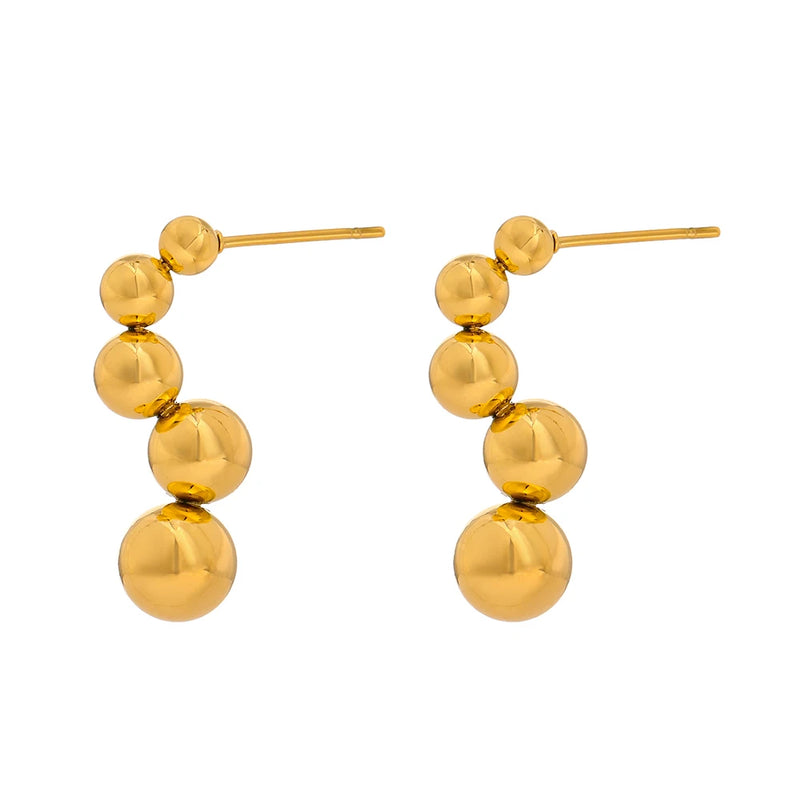 Stainless Steel Bead Stud Earrings for Women High 18K Metal Geometric Jewelry