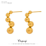 Stainless Steel Bead Stud Earrings for Women High 18K Metal Geometric Jewelry
