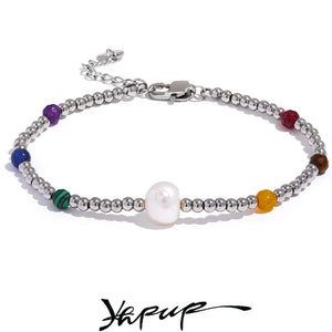 Stainless Steel Beads Bracelet Bangle Women Natural Stone Jewelry