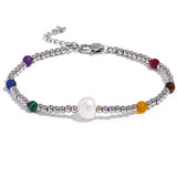 Stainless Steel Beads Bracelet Bangle Women Natural Stone Jewelry