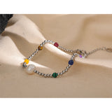 Stainless Steel Beads Bracelet Bangle Women Natural Stone Jewelry