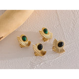 Sun Flower Stone Ear Clip Earrings Stainless Steel Golden Metal Statement