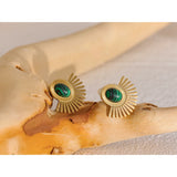 Sun Flower Stone Ear Clip Earrings Stainless Steel Golden Metal Statement