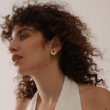 Sun Flower Stone Ear Clip Earrings Stainless Steel Golden Metal Statement