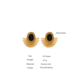 Sun Flower Stone Ear Clip Earrings Stainless Steel Golden Metal Statement