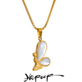 Butterfly Pendant Necklace with Natural Shell Inlay