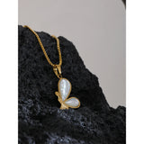 Butterfly Pendant Necklace with Natural Shell Inlay