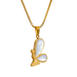 Butterfly Pendant Necklace with Natural Shell Inlay