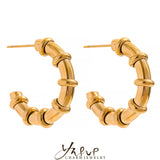 Stainless Steel C Shape Hoop Earrings 18K Gold Plated for Women