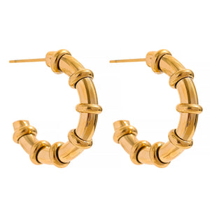 Stainless Steel C Shape Hoop Earrings 18K Gold Plated for Women