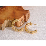 Stainless Steel C Shape Hoop Earrings 18K Gold Plated for Women