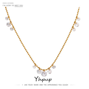 Delicate CZ Stainless Steel Chain Necklace 18K Plated Golden Collar Party Gift