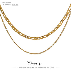 Stainless Steel Chain Necklace Double Layered Jewelry for Women