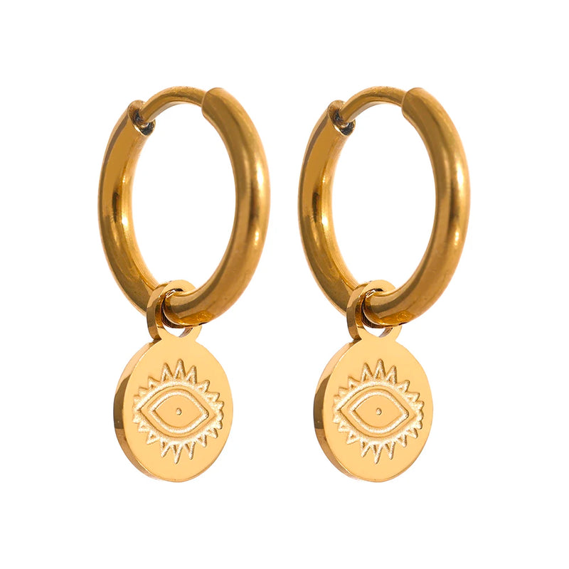 Stainless Steel Charm Eye Heart Drop Earrings Jewelry Women 18k Plated