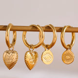 Stainless Steel Charm Eye Heart Drop Earrings Jewelry Women 18k Plated
