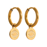 Stainless Steel Charm Eye Heart Drop Earrings Jewelry Women 18k Plated