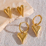 Heart Huggie Hoop Earrings Stainless Steel Charm Tarnish Jewelry