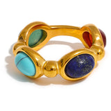 Colorful Natural Stone Agate Cast Vintage Charm Ring 316l Jewelry for Women