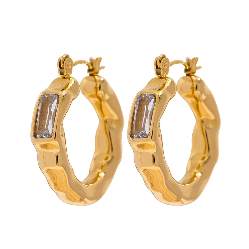 Green CZ Textured Metal Hoop Earrings for Women ZA Earring