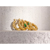 Green CZ Textured Metal Hoop Earrings for Women ZA Earring