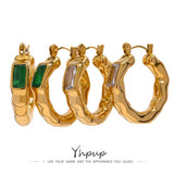 Green CZ Textured Metal Hoop Earrings for Women ZA Earring
