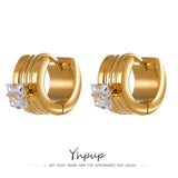 Stainless Steel CZ Huggie Earrings Golden Round Hoop Jewelry
