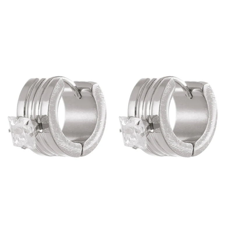 Stainless Steel CZ Huggie Earrings Golden Round Hoop Jewelry