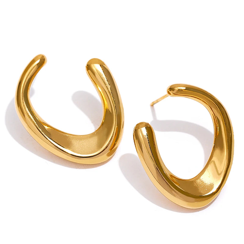 Stainless Steel Golden Earrings Texture Office Jewelry