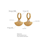 Stainless Steel Fan Drop Zircon Hoop Earrings Stylish Charm Jewelry