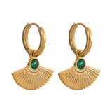Stainless Steel Fan Drop Zircon Hoop Earrings Stylish Charm Jewelry