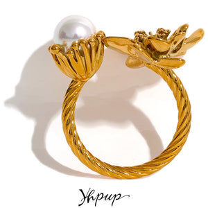 Stainless Steel Flower Charm Ring for Women Statement Finger Jewelry