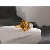 Stainless Steel Flower Charm Ring for Women Statement Finger Jewelry