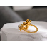 Stainless Steel Flower Charm Ring for Women Statement Finger Jewelry
