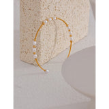 Stainless Steel Pearl Open Bracelet Bangle for Women Waterproof Charm Jewelry