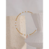 Stainless Steel Pearl Open Bracelet Bangle for Women Waterproof Charm Jewelry
