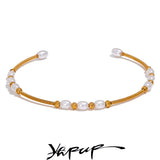 Stainless Steel Pearl Open Bracelet Bangle for Women Waterproof Charm Jewelry