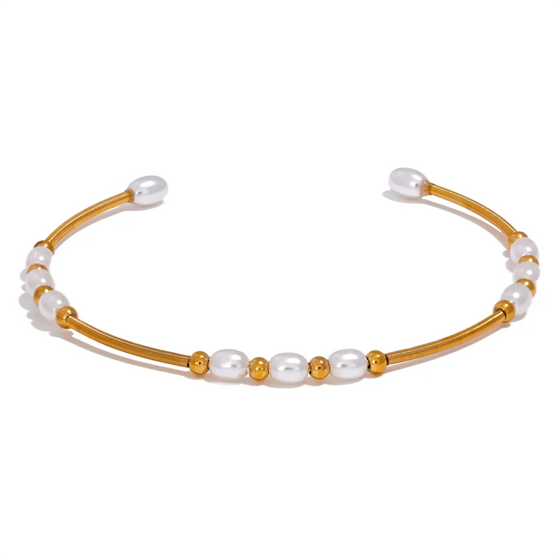 Stainless Steel Pearl Open Bracelet Bangle for Women Waterproof Charm Jewelry