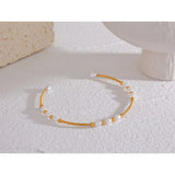 Stainless Steel Pearl Open Bracelet Bangle for Women Waterproof Charm Jewelry