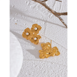 Stainless Steel Flower Fancy Stud Earrings Pearls Plant Stylish Jewelry