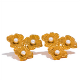 Stainless Steel Flower Fancy Stud Earrings Pearls Plant Stylish Jewelry