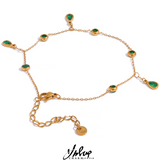 Stainless Steel Anklet Green Red Cubic Zirconia Chain Bijoux