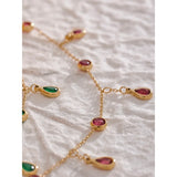 Stainless Steel Anklet Green Red Cubic Zirconia Chain Bijoux
