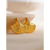 Vintage Fan CZ Stud Earrings Stainless Steel