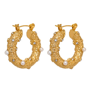 Golden Round Hoop Earrings Zircon Huggie Party Gift