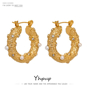 Golden Round Hoop Earrings Zircon Huggie Party Gift