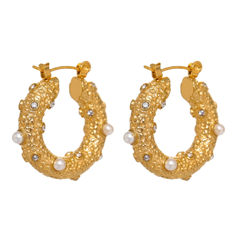 Golden Round Hoop Earrings Zircon Huggie Party Gift