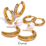 Golden Waterproof Earrings 18k-Plated CZ Pearl Charm Jewelry